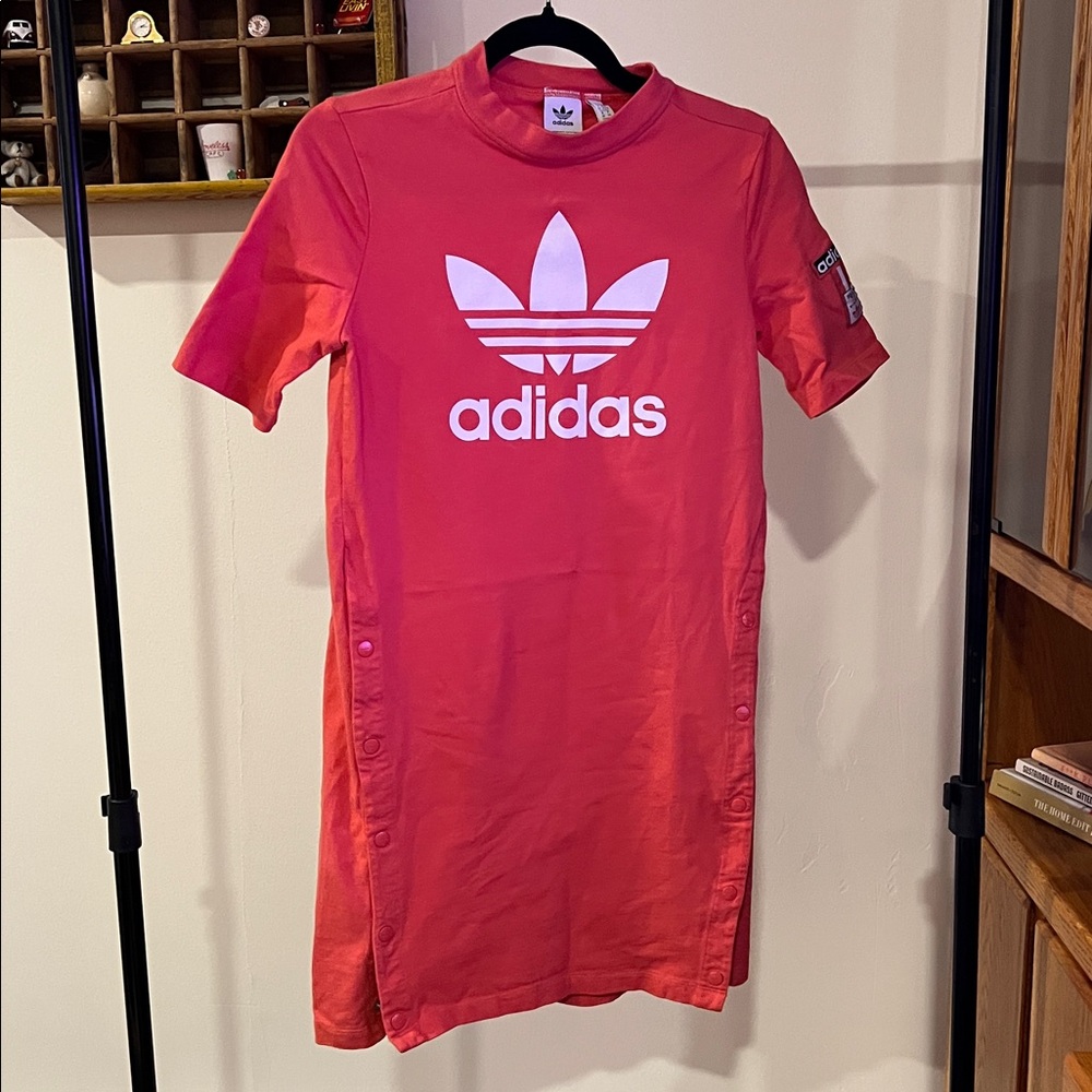 Adidas Coral T-Shirt Dress with White Logo